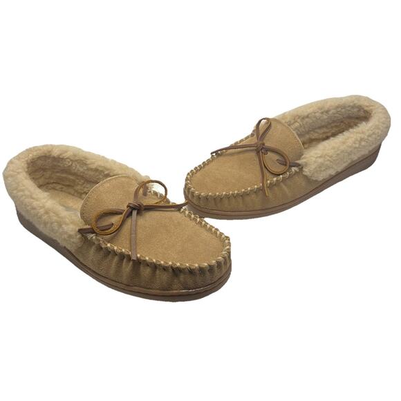 Minnetonka Cade Trapper Cinnamon Men’s Moccasin Slip On Shoe Tan Size 9M Cozy - Picture 1 of 12